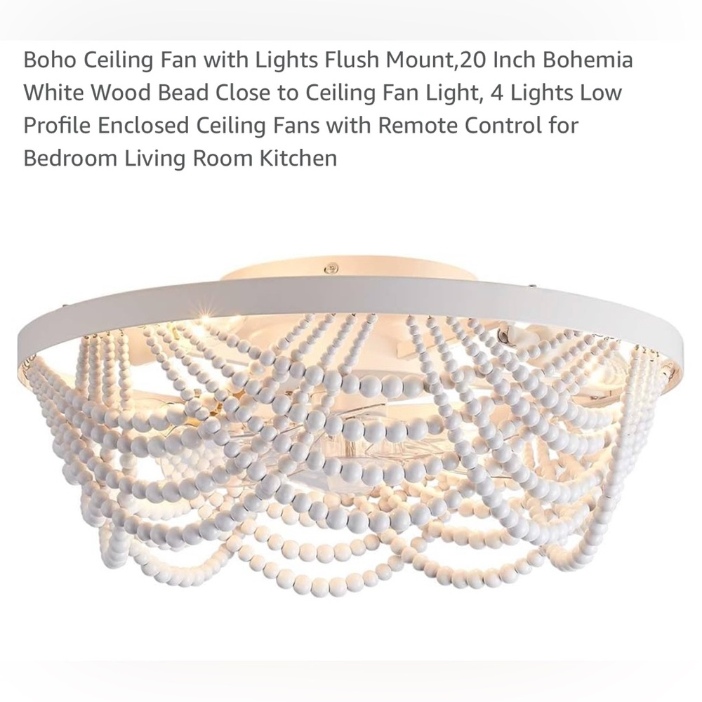 New 20 Inch Boho Flush Mount Ceiling Fan with Lights - Picture 2 of 11